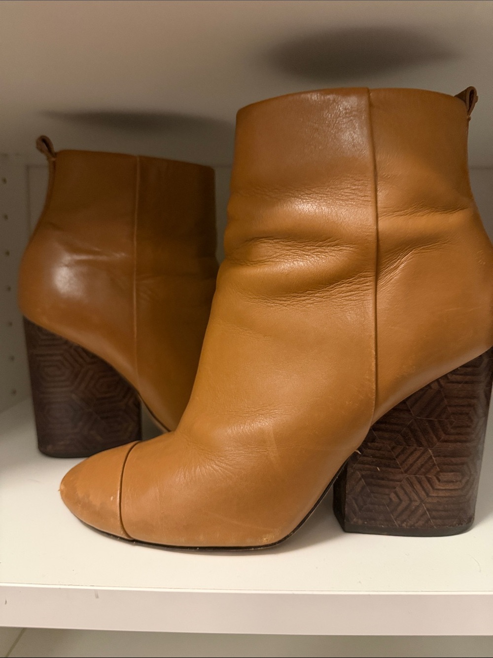 Tory Burch Tan Leather Block Heel Ankle Boots
